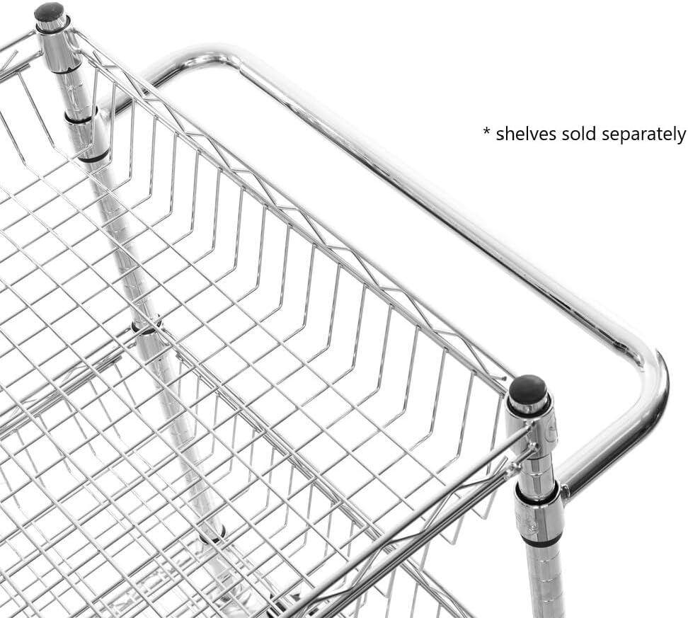Cart Extended Handle Chrome Plated Iron – for Rolling Cart Steel Service Wheels Metal Storage Trolley Mobile Utility Kitchen Carts