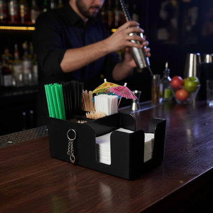 6 Compartment Bar Caddy 9-1/2" x 5-3/4" x 4-1/8" Black Color - Condiment Dispenser Countertop Organizer Condiment Supplies Holder for Home Work Restaurant