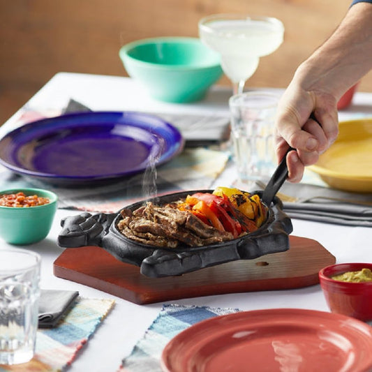 3 Piece Oval Cast Iron Sizzle Platter Set - Sizzler Plates Skillet Set Fajita Plate Fajita Pan With Wooden Base Perfect for Meats Steak Fish And Vegetables