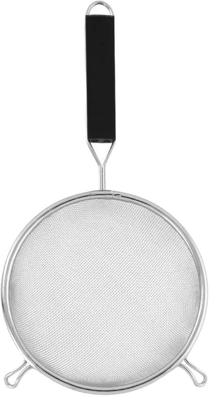 Mesh Strainer Stainless Steel Handle Length Black Plastic Handle- Kitchen Utensil Food Strainer Skimmer Spoon Cooking Sieve Sifters Pasta Fruits Vegetable
