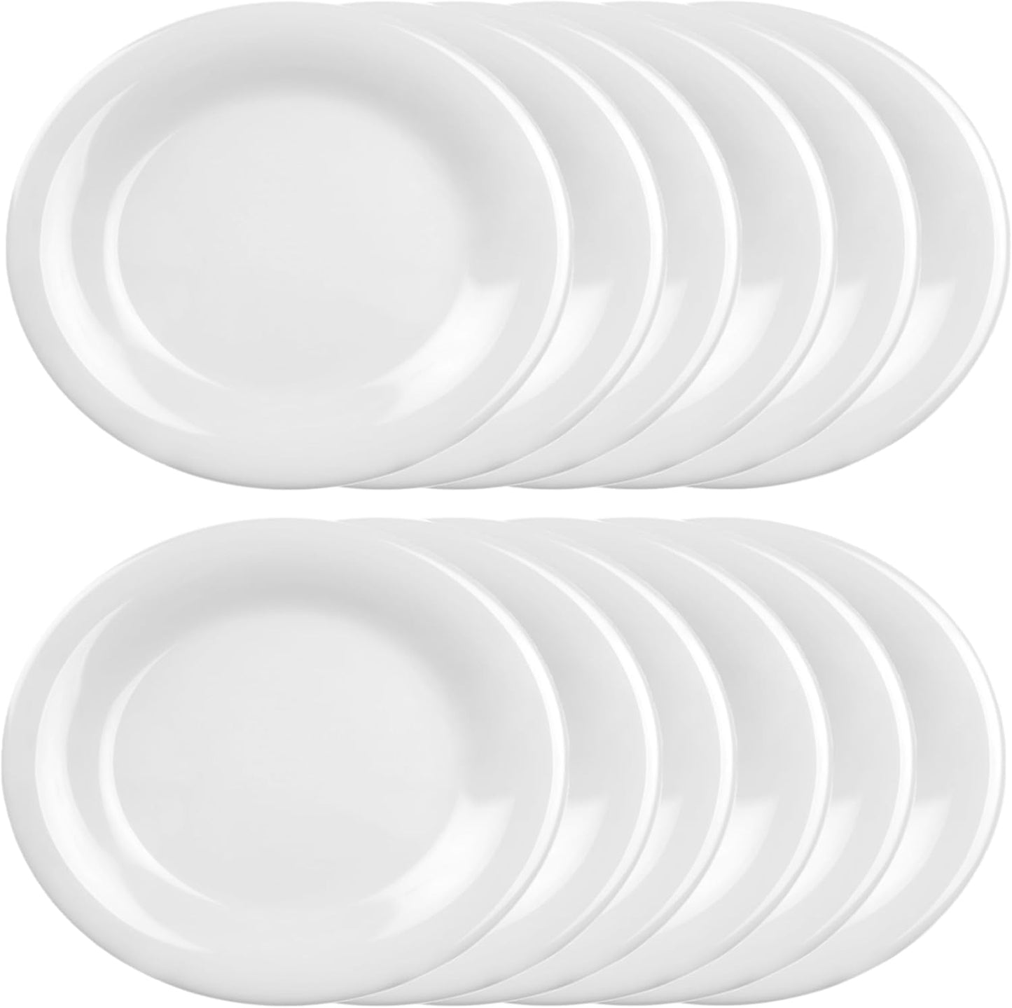 Round Dinner Plates Wide Rim Melamine Set of 12- Dishwasher Safe Reusable Plates Kitchen Plates Dinnerware Appetizer Plates Serving Plate Home Kitchen Restaurants