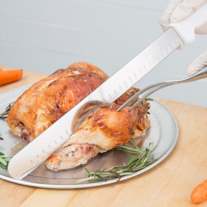 12" Blade Slicer German Steel with White Polypropylene Handle- Razor Sharp Multipurpose Carving Knife Kitchen Chef Knife for Bread Meat Vegetable Poultry Cutting