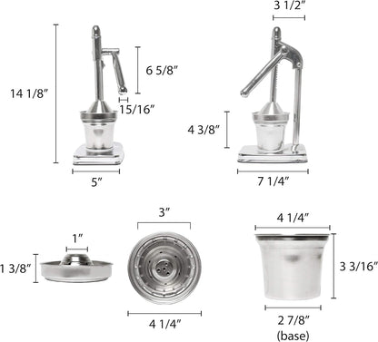 13 3/4" Stainless Steel Manual Fruit Squeezer Juicer Cup Style Citrus Juicer- Easy-to-Clean Heavy-Duty Professional Citrus Juicer Lemon Squeezer Manual Citrus Press & Squeezer Juicer