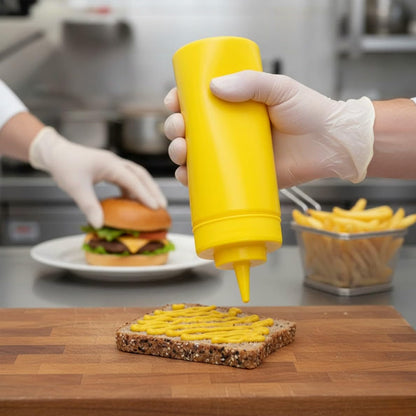 Set of 6 Squeeze Condiment Wide Mouth Dispensing Bottles - Plastic Squeeze Bottle for Sauces Spreads Ketchup Mustard Mayo Hot sauces and Olive oil