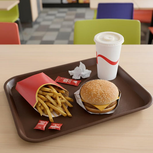 Set of 6 Plastic Fast Food Trays 10-1/2" x 13-5/8" Assorted Colors-Café Standard Cafeteria Fast Food Tray Assorted Colors