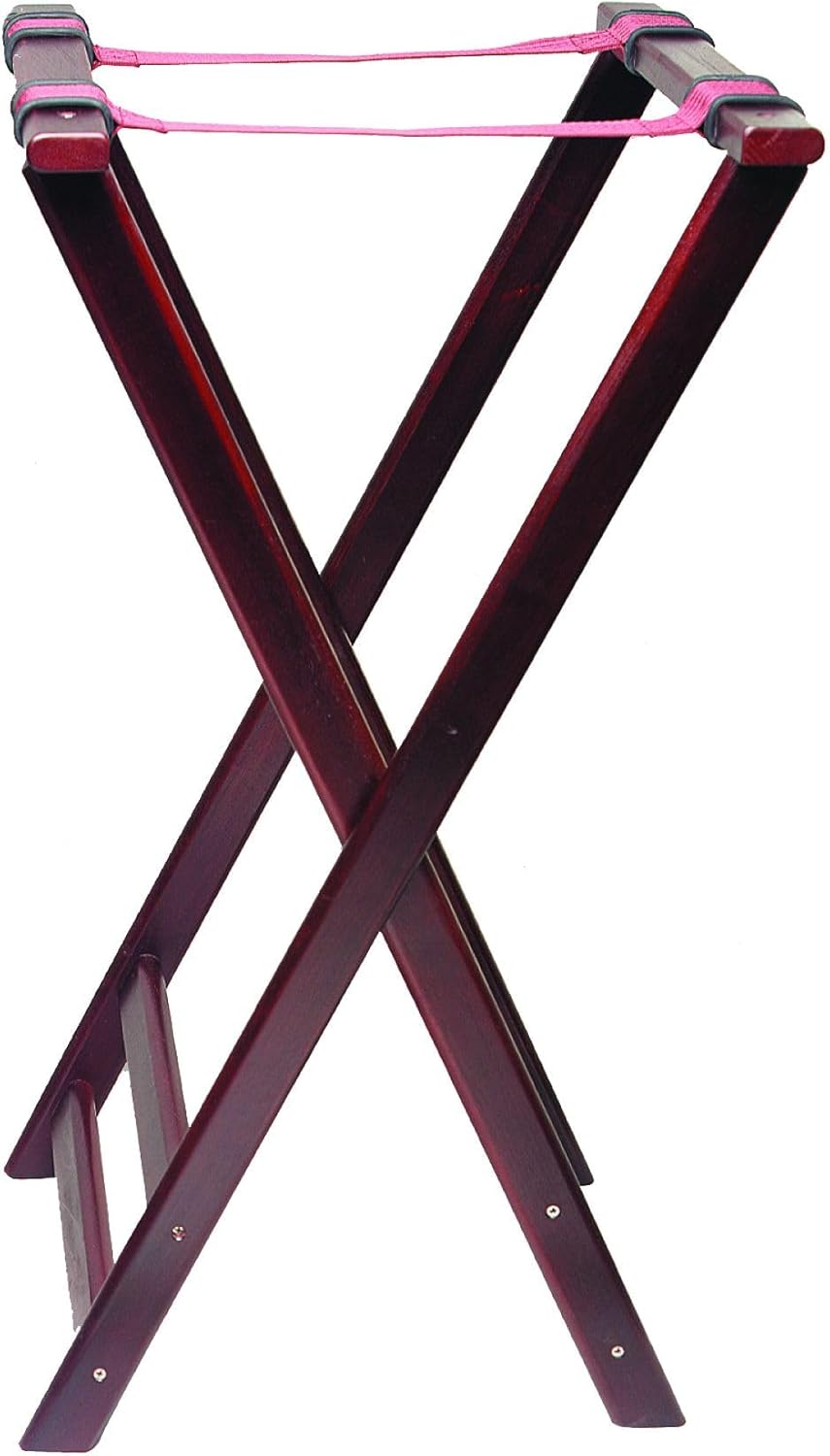 17-5/9" x 17" x 33-1/2" Double Bar Wooden Tray Stand Mahogany Color Acacia Wood- Folding Serving Trays Stand for Serving Food Trays at Home Hotels and Restaurants