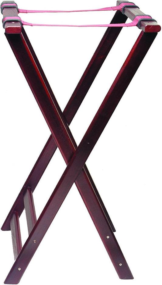 17-5/9" x 17" x 33-1/2" Double Bar Wooden Tray Stand Mahogany Color Acacia Wood- Folding Serving Trays Stand for Serving Food Trays at Home Hotels and Restaurants