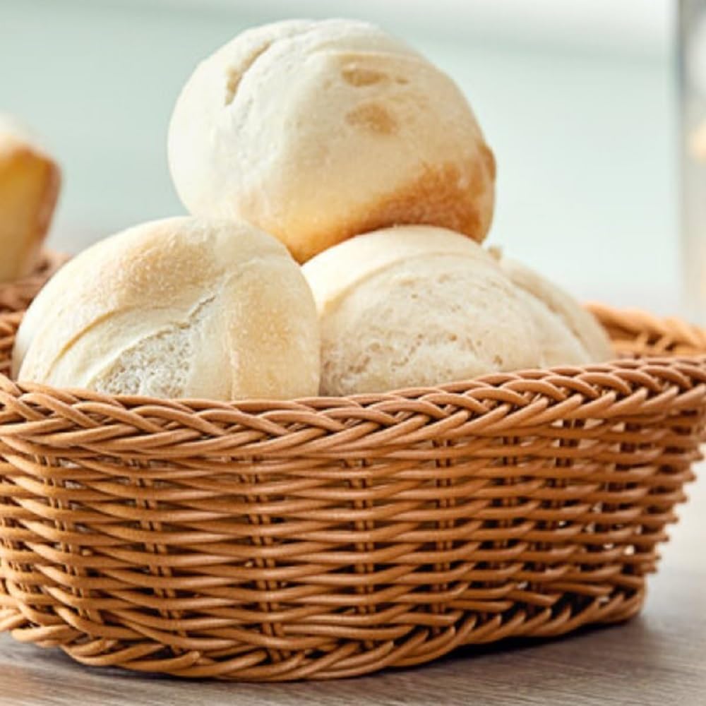 11" x 7" x 3-1/2" Plastic Oval Hand-Woven Bread Basket- Woven Food Serving Basket for Fruit Bread Serving Basket Decorative Basket Perfect for Cafe Home and Restaurants