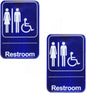 6" x 9" Restrooms/Accessible Bathroom Sign with Easy Peel Self-Adhesive White on Blue Color Set of 2- Waterproof Self Adhesive Store Signs Indoor/Outdoor Warning Marker Home Business Use