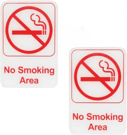 6" x 9" No Smoking Area Sign with Easy Peel Self-Adhesive Red on White Color Set of 2- Waterproof Self Adhesive Store Signs Indoor/Outdoor Warning Marker Home Business Use