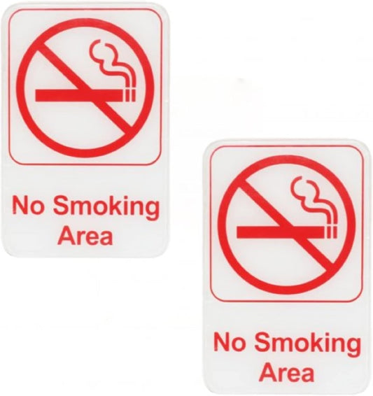 6" x 9" No Smoking Area Sign with Easy Peel Self-Adhesive Red on White Color Set of 2- Waterproof Self Adhesive Store Signs Indoor/Outdoor Warning Marker Home Business Use