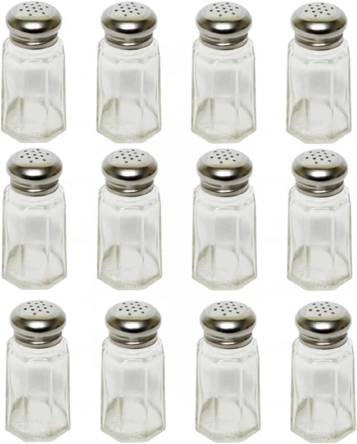 Paneled Spices Glass Shaker with Stainless Steel Cap Set of 12- Paneled design Spice Shakers Salt Pepper Shakers Spice Jars Table Accessories Counter for Kitchen Restaurants