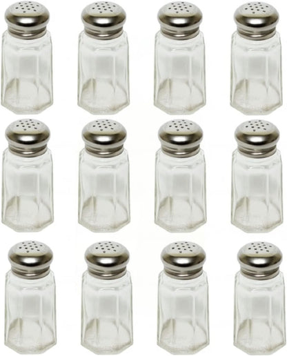 Paneled Spices Glass Shaker with Stainless Steel Cap Set of 12- Paneled design Spice Shakers Salt Pepper Shakers Spice Jars Table Accessories Counter for Kitchen Restaurants