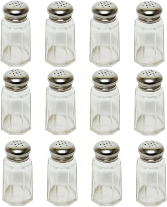 Paneled Spices Glass Shaker with Stainless Steel Cap Set of 12- Paneled design Spice Shakers Salt Pepper Shakers Spice Jars Table Accessories Counter for Kitchen Restaurants