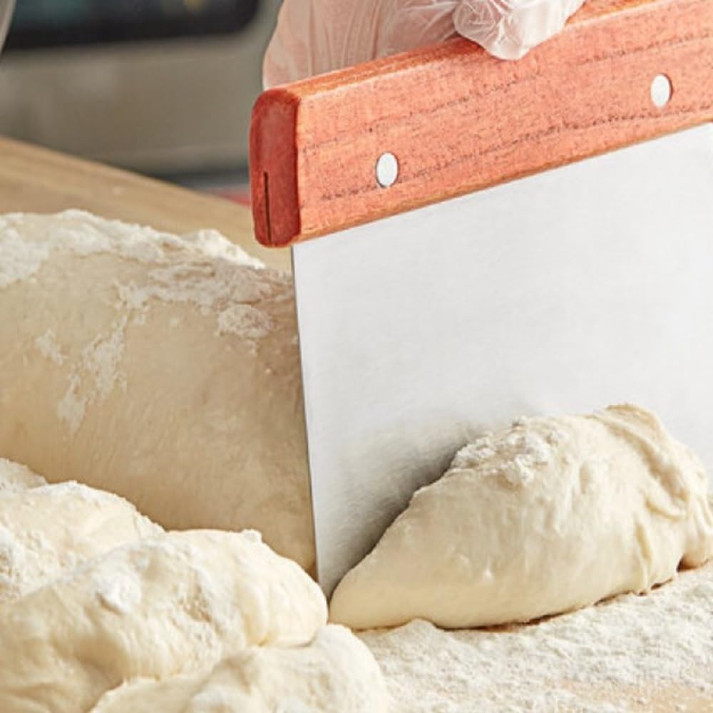 6" x 4" Dough Scraper Stainless Steel Blade with Wooden Handle- Multipurpose Food Scrappers Dough Cutter for Bread Dough Cake Fondant Icing Baking Cooking