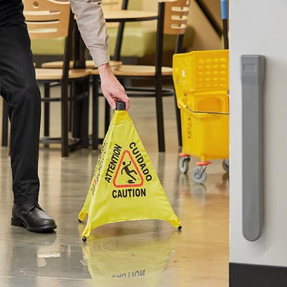 Pop-Up Safety Cone with Storage Tube- Multi-Lingual Caution Imprint and Wet Floor Symbol Floor Warning Sign in Public Spaces Safety Warning Signs for Commercial Use