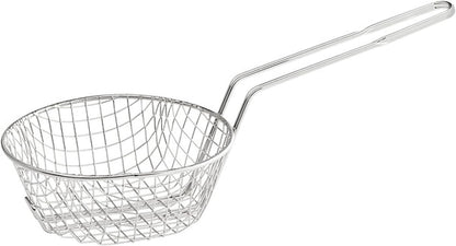 Round Mesh Culinary Basket Nickel Plated with 9-1/8" Handle Length- Kitchen Frying Basket Food Strainer Skimmer Strainer Basket for Cooking Home Kitchen Restaurants