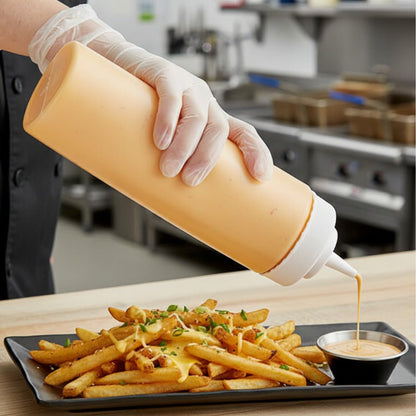 Set of 6 Squeeze Condiment Wide Mouth Dispensing Bottles - Plastic Squeeze Bottle for Sauces Spreads Ketchup Mustard Mayo Hot sauces and Olive oil
