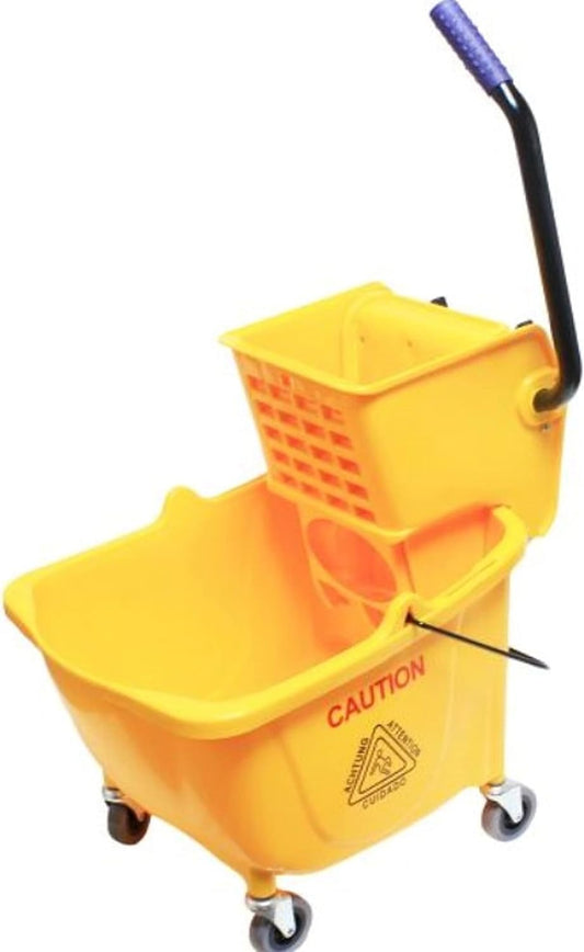 36 qt. Yellow Mop Bucket & Side Press Wringer Set- Pail/Mop Bucket with Mop Strainer/Wringer Combo Household Portable Mop Bucket Ideal for Household and Public Places Floor