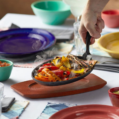 3 Piece Oval Cast Iron Sizzle Platter Set - Sizzler Plates Skillet Set Fajita Plate Fajita Pan With Wooden Base Perfect for Meats Steak Fish And Vegetables