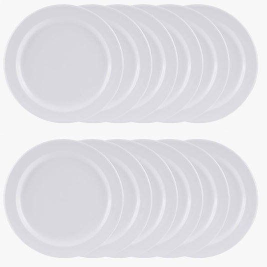 7-1/4" Dessert Plate Pure Melamine Set of 12- Reusable Plates Kitchen Plates Dinnerware Serving Platter Dishes Dishwasher Safe Break-Resistant for Home Kitchen