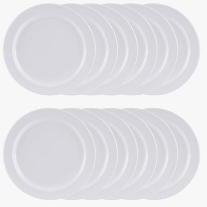 Round Plate Melamine Set of 12- Reusable Plates Kitchen Plates Dinnerware Serving Platter Dishes Dishwasher Safe Break-Resistant for Home Kitchen