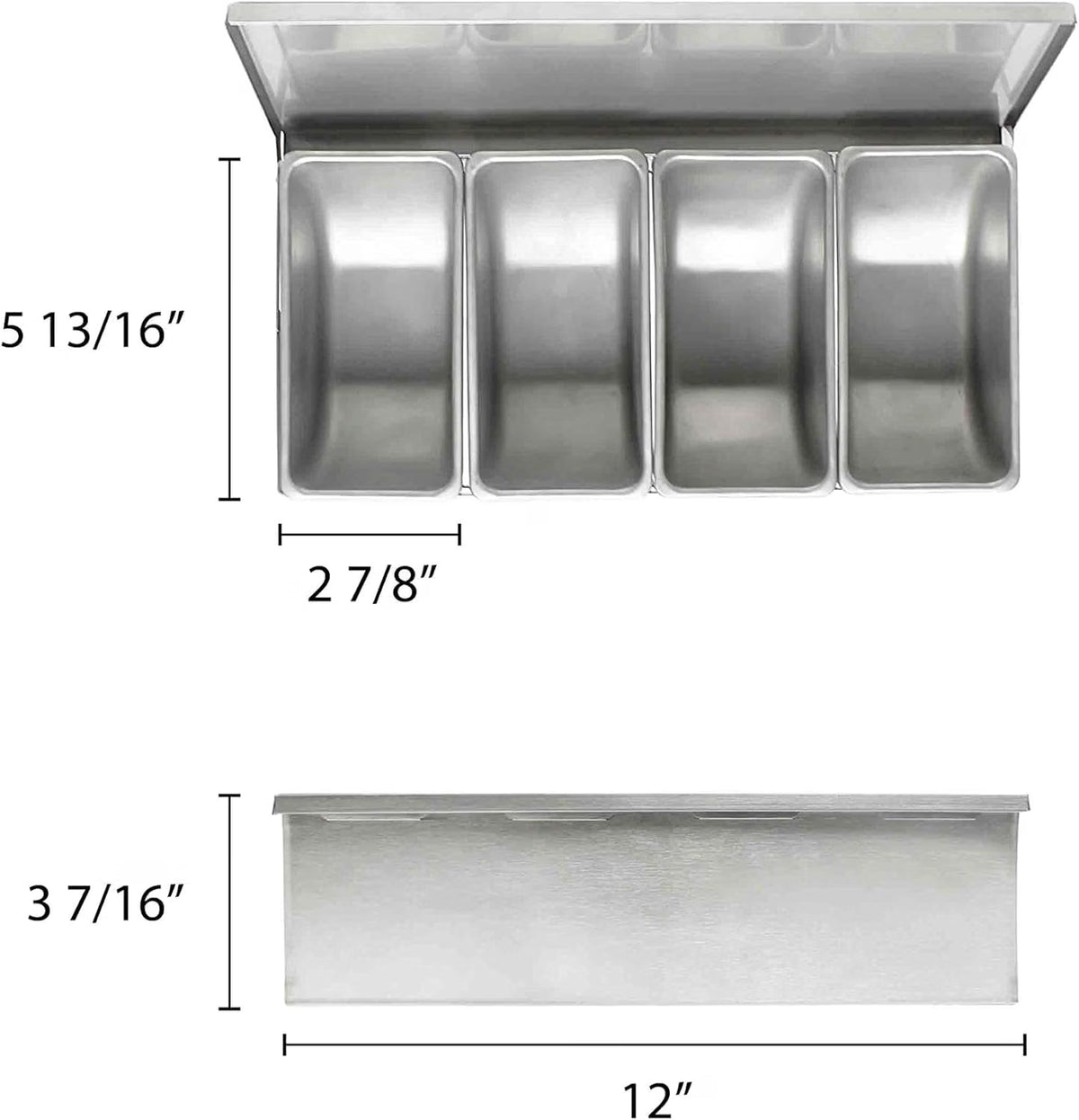 Compartment Condiment Dispenser Garnish Tray Bar Caddy Stainless Steel Body with Acrylic Hinged White Color Lid- Condiment Server Caddy Bar Garnish Holder Bar Accessories Fruit Salad