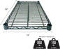 Green Epoxy Coated Iron Wire Shelf Set of 2 with 8 Set of Sleeve Clips- Commercial Shelves Wall Mounted Metal Shelving for Restaurant Bar Utility Room Kitchen and Garage