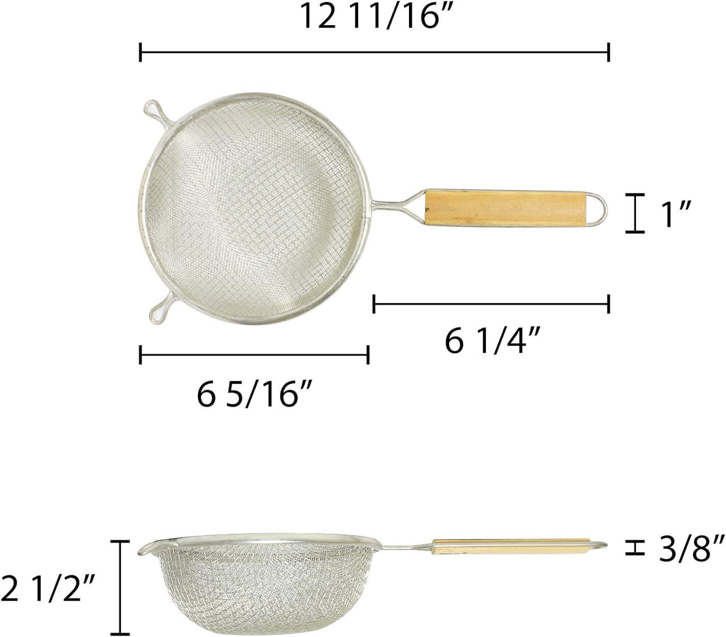 Double Fine Tin Mesh Strainer Handle Length Wooden Handle- Kitchen Utensil Food Strainer Skimmer Spoon for Cooking Sieve Sifters Rice Quinoa Pasta Fruits Vegetable