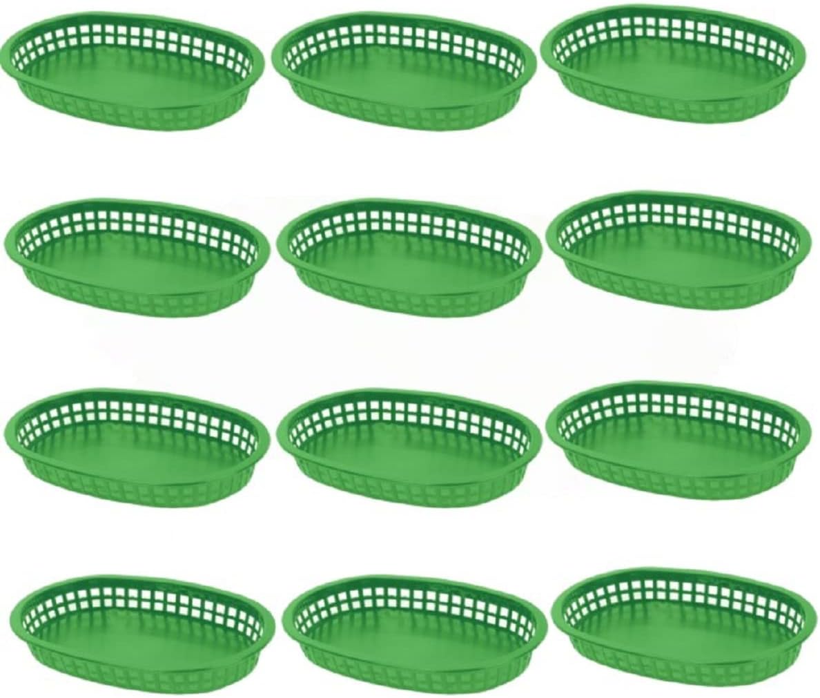 Fast Food Basket Plastic Set of 12- Fry Fast Food Reusable Foodservice Restaurant Diner Tray Plates Restaurant Deli Serving Chicken Burgers Sandwiches & Fries