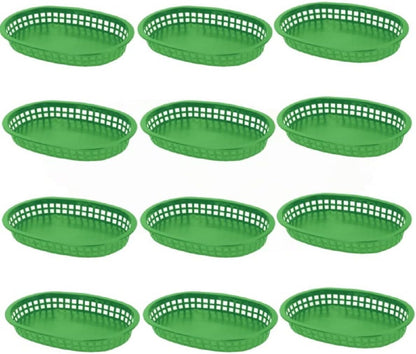 Fast Food Basket Plastic Set of 12- Fry Fast Food Reusable Foodservice Restaurant Diner Tray Plates Restaurant Deli Serving Chicken Burgers Sandwiches & Fries
