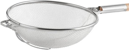 Reinforced Fine Double Mesh Strainer Nickel Plated Wire Frame & Support Handle Length- Kitchen Sieve Sifters Strainers for Sauces Gravies Tea Rice Oil Noodles and Fruits