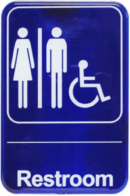 6" x 9" Restrooms/Accessible Bathroom Sign with Easy Peel Self-Adhesive White on Blue Color Set of 2- Waterproof Self Adhesive Store Signs Indoor/Outdoor Warning Marker Home Business Use