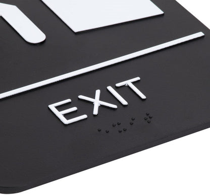 6" x 9" Exit Sign with Braille Easy Peel Self-Adhesive White on Black Color Set of 2- Waterproof Self Adhesive Store Signs Indoor/Outdoor Warning Marker Home Business Use