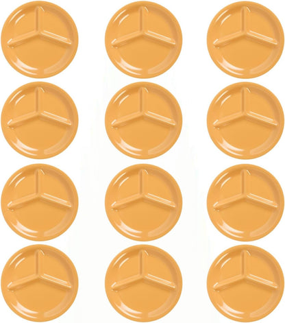 3 Compartment 10 1/4” Divided Plate Melamine Set of 12- Dishwasher Safe Break-Resistant Serving Platter Dinner Plates Portion Plates for Dinner Home Kitchen Restaurants