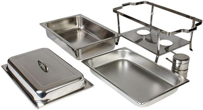 Stainless Steel Full Size Continental Chafing Dish Brass Accent Complete Set- Food Warmer Chafers and Buffet Warmer Sets for Catering Event Party Holiday Buffet Weddings Catering