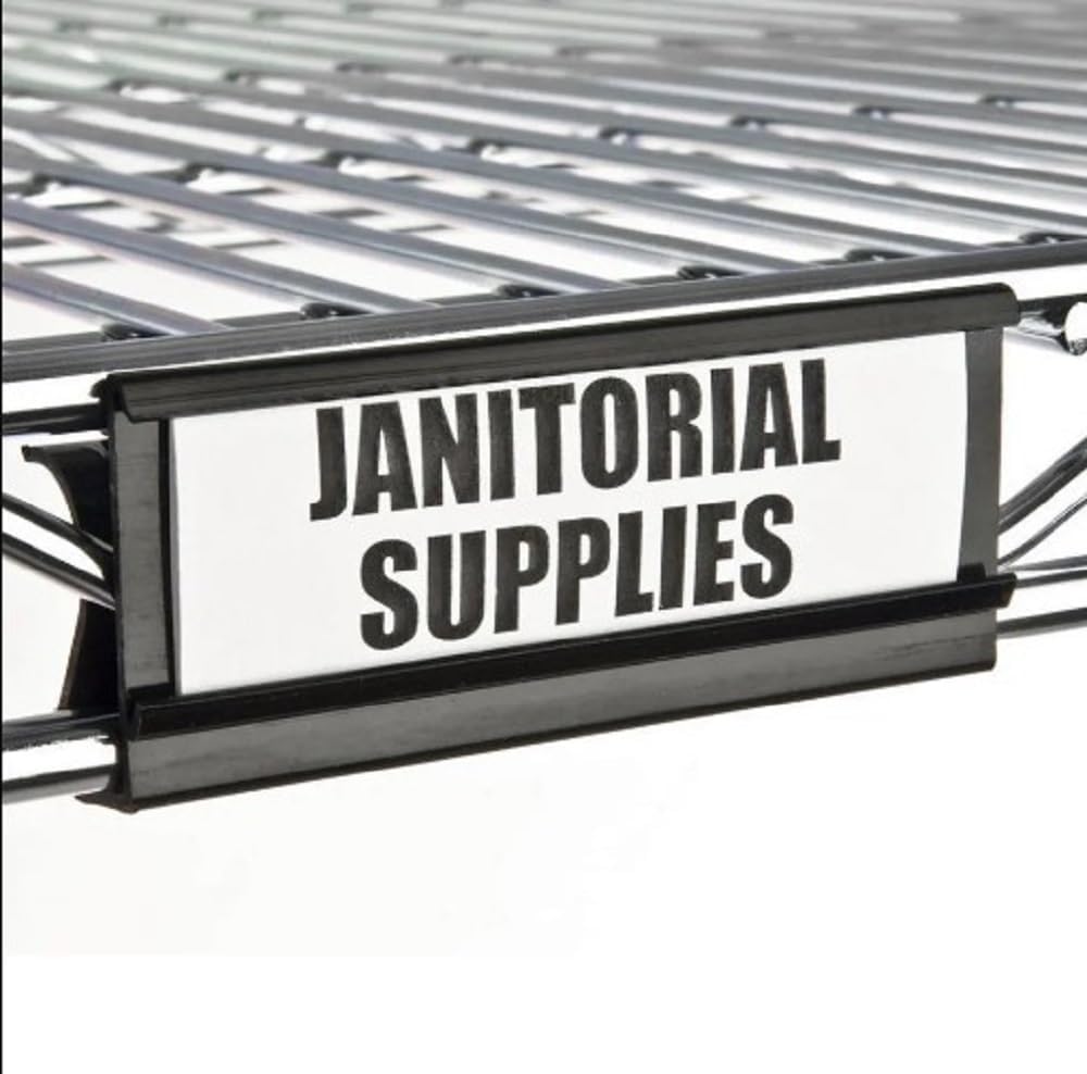 Set of 4 Black Plastic Shelf Label - Wire Shelf/Rack Label Holders Wire Shelf Label Holder Rack Label Holder Compatible with Metro Shelves