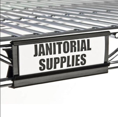 Set of 4 Black Plastic Shelf Label - Wire Shelf/Rack Label Holders Wire Shelf Label Holder Rack Label Holder Compatible with Metro Shelves