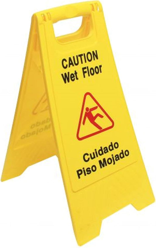 24" x 12" Caution Wet Floor Sign Yellow Color- Double-Sided Safety Warning Signs for Commercial Use A Frame 24 Inches Height Bilingual Warning Sign