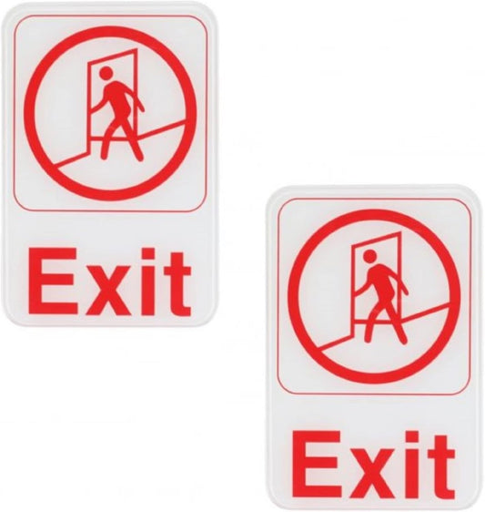 6" x 9" Exit Sign with Easy Peel Self-Adhesive Red on White Color Set of 2- Waterproof Self Adhesive Store Signs Indoor/Outdoor Warning Marker Home Business Use