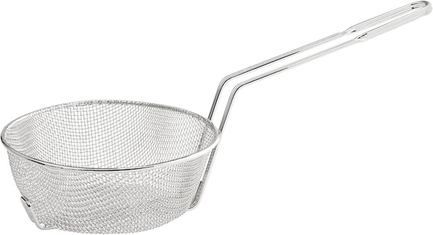 Round Mesh Culinary Basket Nickel Plated with 9-1/8" Handle Length- Kitchen Frying Basket Food Strainer Skimmer Strainer Basket for Cooking Home Kitchen Restaurants
