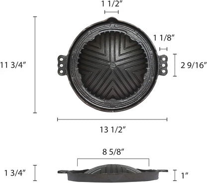 Round Cast Iron Stovetop Barbecue Plate Grill/Griddle - with Easy Grip Handles Griddle Pan for Stove Top Gas Range Grilling Pan Gets Better with Each Use