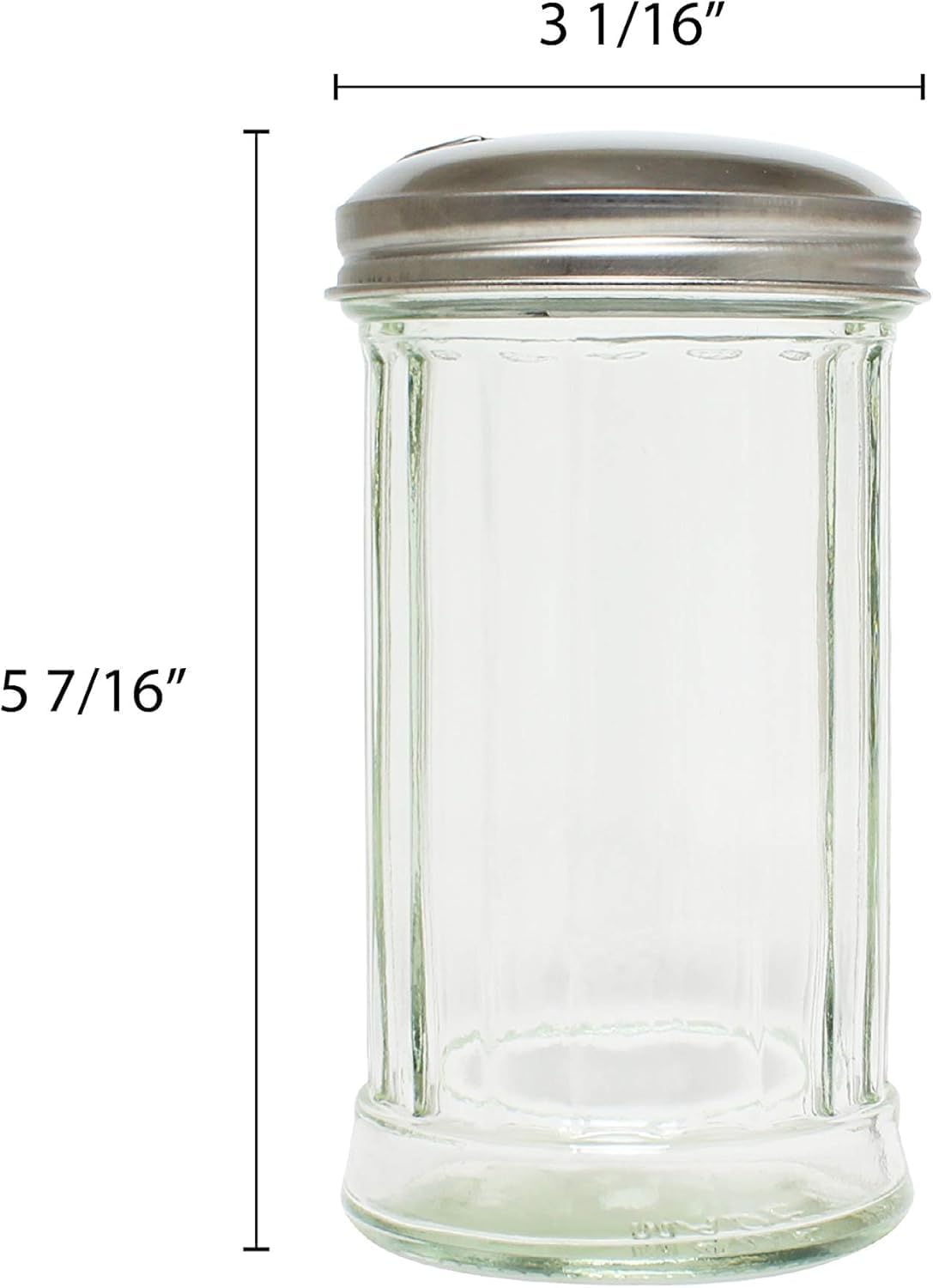 12oz Glass Sugar Dispenser Pourer Shaker with Side Flip Stainless Steel Lid Cover- Paneled design Sugar Cinnamon Sugar Pepper Powder Cocoa Shaker for Kitchen and Restaurants
