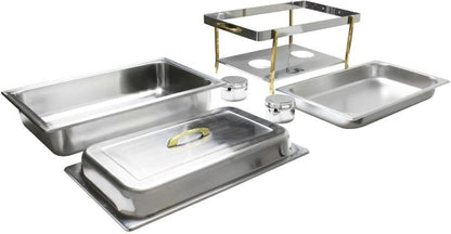Stainless Steel Full Size Continental Chafing Dish Brass Accent Complete Set- Food Warmer Chafers and Buffet Warmer Sets for Catering Event Party Holiday Buffet Weddings Catering