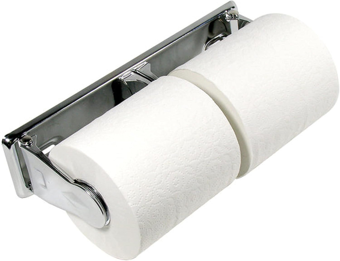Dual Roll Locking Toilet Tissue Dispenser fits 4" Diameter Toilet Paper Roll Chrome Plated- Bathroom Toilet Paper Holder Wall Mounted Toilet Roll Holder for Bathroom Kitchen Washroom