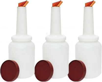 Pour and Store Fruit Juice and Liquor Pour Bottles  Set of 3- Juice Pouring Bottle Containers Bar Pour Bottles Plastic Juice Pour Bottles Plastic Barware for Bars & Event
