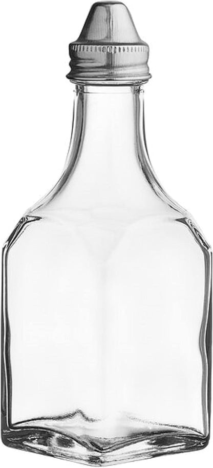 6 oz. Oil & Vinegar Glass Cruet with Stainless Steel Cap Set of 12- Glass Cruet Bottle Dispenser Olive Oil Carafe Decanter Vinegar Dispenser for Home Restaurants