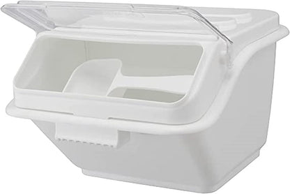 (40 Cups) Shelf Ingredient Bin White with Clear Flip Top Lid & Measuring Scoop- Stackable Plastic Kitchen Pantry Storage Bin for Dry Food Flour Sugar Kitchen Restaurant