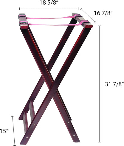 17-5/9" x 17" x 33-1/2" Double Bar Wooden Tray Stand Mahogany Color Acacia Wood- Folding Serving Trays Stand for Serving Food Trays at Home Hotels and Restaurants