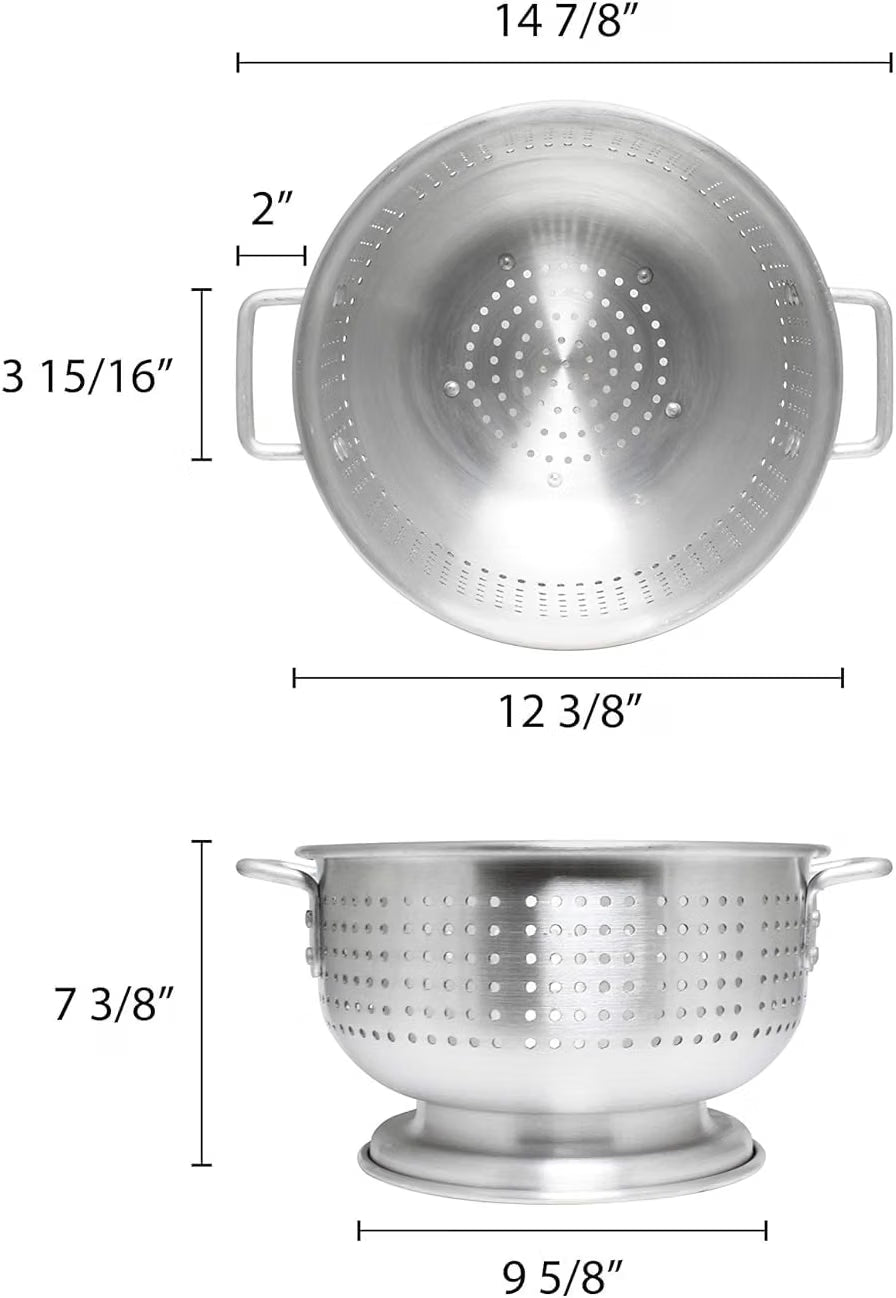 Aluminum Heavy Duty Colander with Handles and Stable Base - Pasta Spaghetti Berry Fruit Vegetable Kitchen Food Strainer Basket